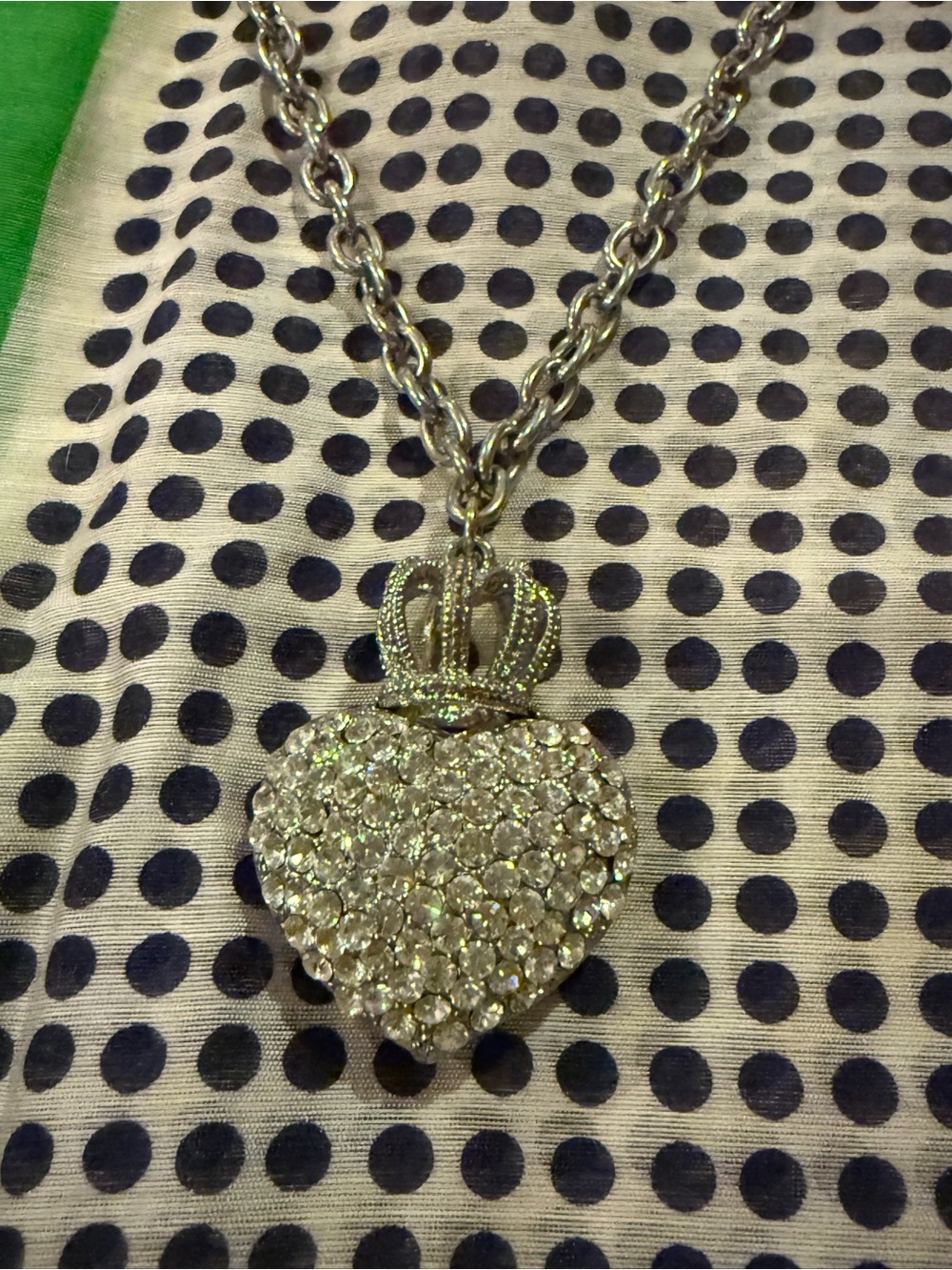 Juicy Couture Silver Tone Pavé Puffy Heart Crown Necklace Y2K Vintage - Picture 6 of 8
